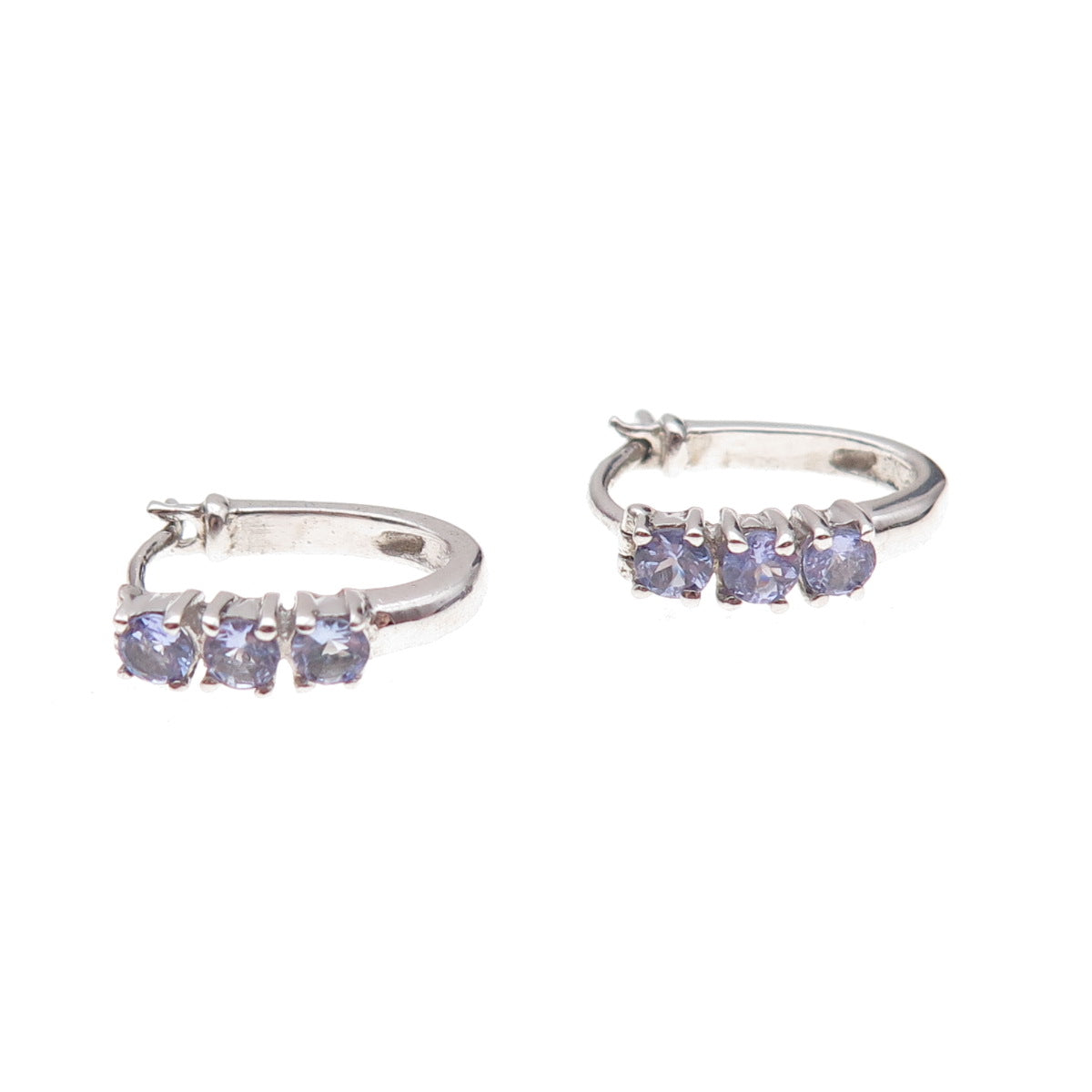 Chuck Clemency 925 Sterling Silver Real Round-Cut Tanzanite Hoop Earrings