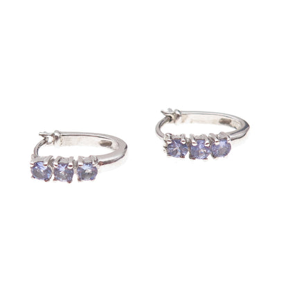 Chuck Clemency 925 Sterling Silver Real Round-Cut Tanzanite Hoop Earrings