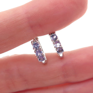 Chuck Clemency 925 Sterling Silver Real Round-Cut Tanzanite Hoop Earrings