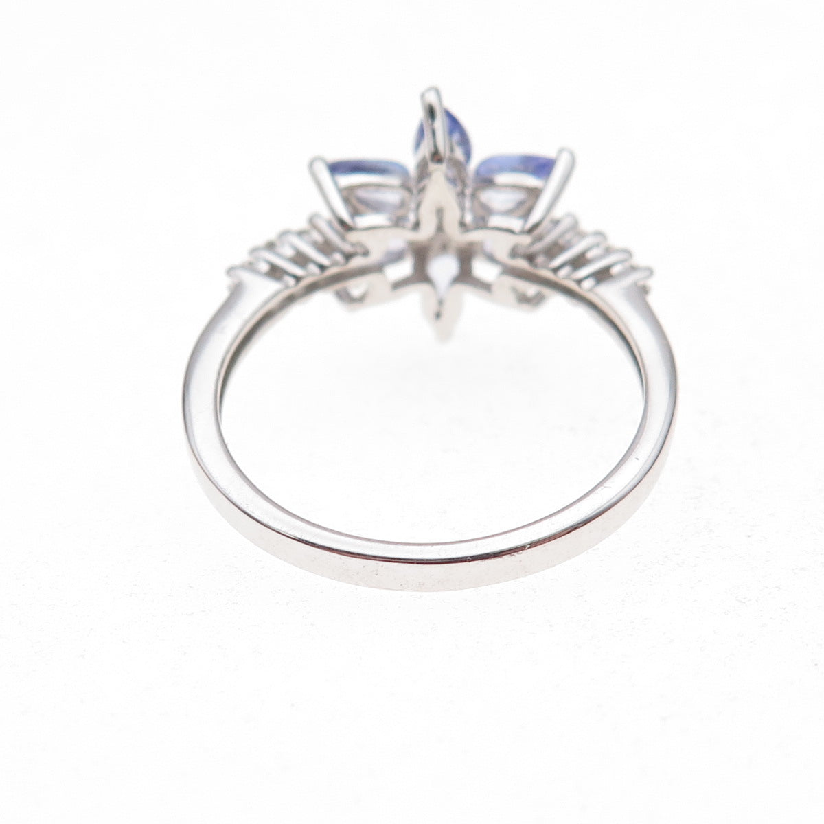 925 Sterling Silver Real Tanzanite & White Topaz Floral Ring Size 8