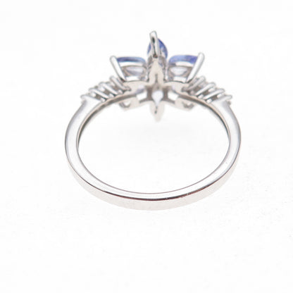 925 Sterling Silver Real Tanzanite & White Topaz Floral Ring Size 8