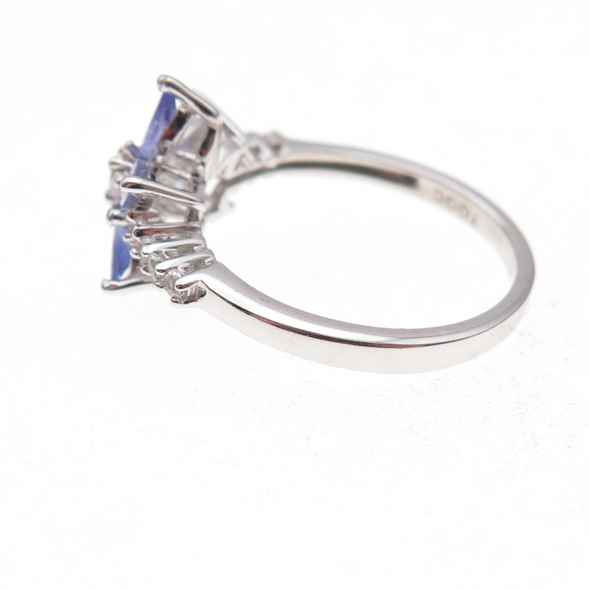 925 Sterling Silver Real Tanzanite & White Topaz Floral Ring Size 8