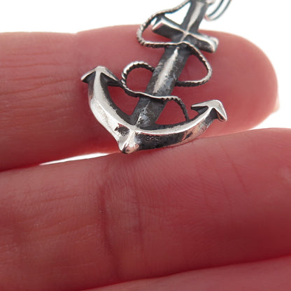 925 Sterling Silver Vintage Anchor Oxidized Charm Pendant