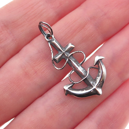 925 Sterling Silver Vintage Anchor Oxidized Charm Pendant