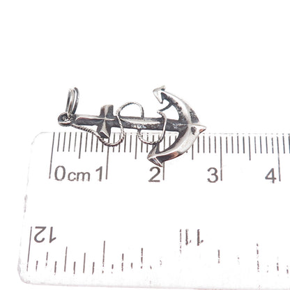 925 Sterling Silver Vintage Anchor Oxidized Charm Pendant