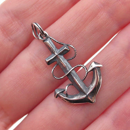 925 Sterling Silver Vintage Anchor Oxidized Charm Pendant