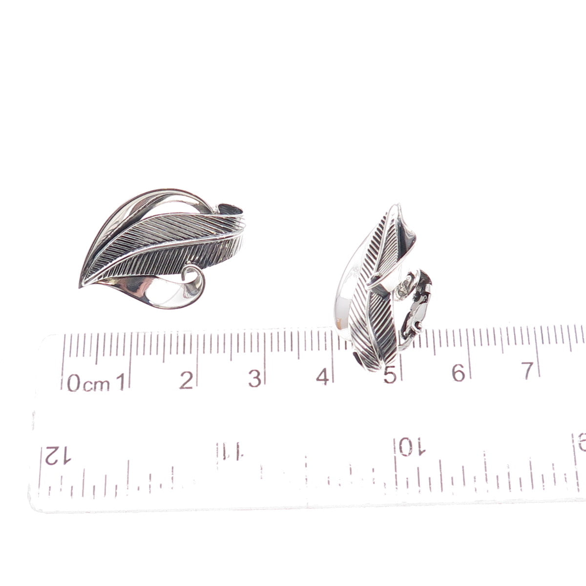 Danecraft 925 Sterling Silver Antique Art Deco Feather Clip On Earrings