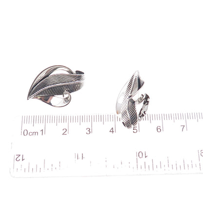 Danecraft 925 Sterling Silver Antique Art Deco Feather Clip On Earrings