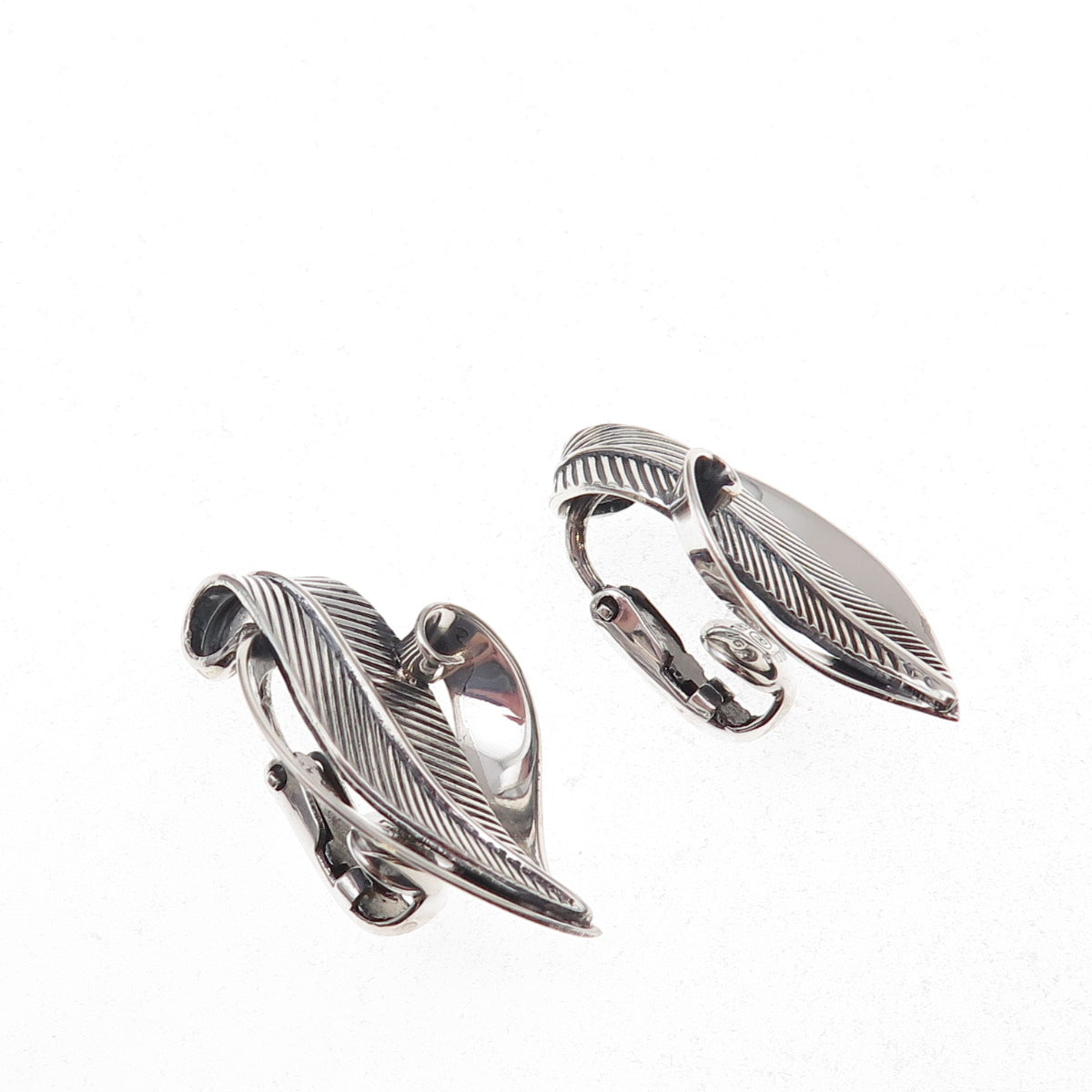 Danecraft 925 Sterling Silver Antique Art Deco Feather Clip On Earrings