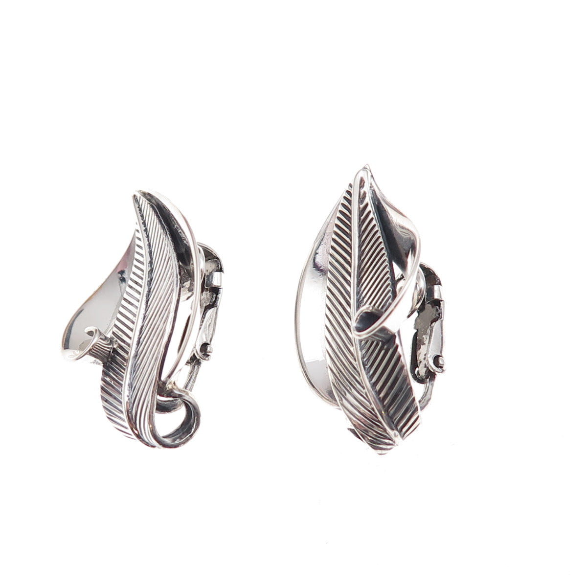 Danecraft 925 Sterling Silver Antique Art Deco Feather Clip On Earrings
