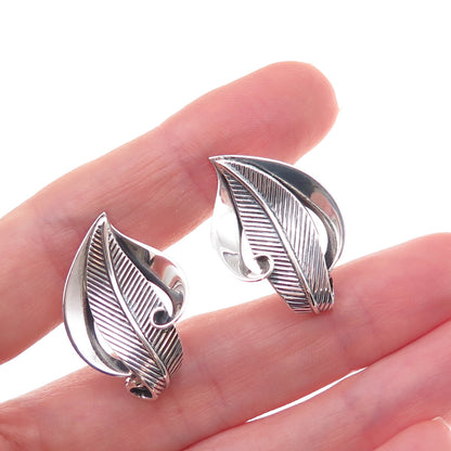 Danecraft 925 Sterling Silver Antique Art Deco Feather Clip On Earrings