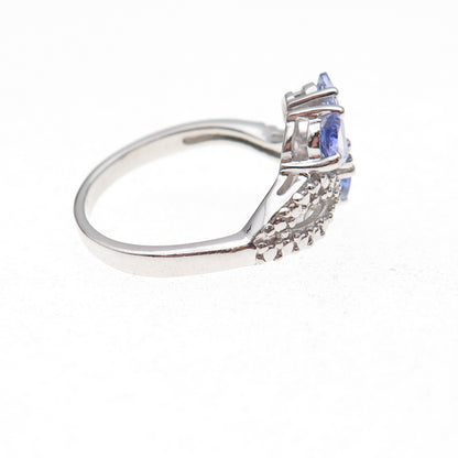 925 Sterling Silver Real Diamond & Tanzanite Ring Size 8.25