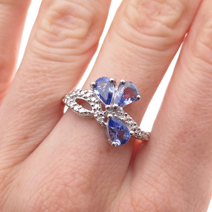 925 Sterling Silver Real Diamond & Tanzanite Ring Size 8.25
