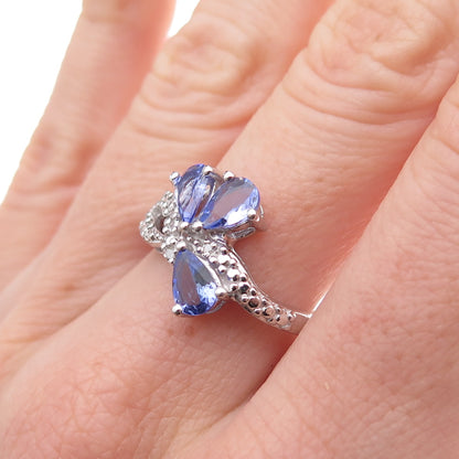 925 Sterling Silver Real Diamond & Tanzanite Ring Size 8.25