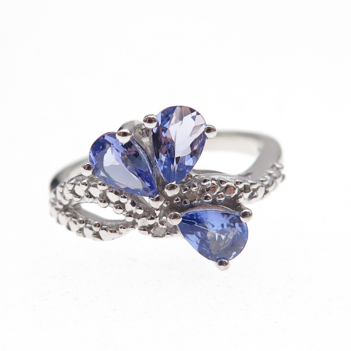 925 Sterling Silver Real Diamond & Tanzanite Ring Size 8.25