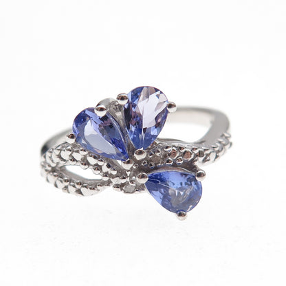 925 Sterling Silver Real Diamond & Tanzanite Ring Size 8.25