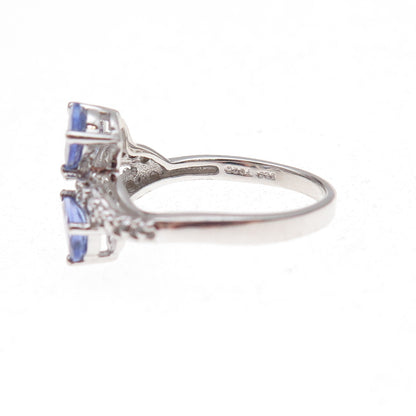 925 Sterling Silver Real Diamond & Tanzanite Ring Size 8.25