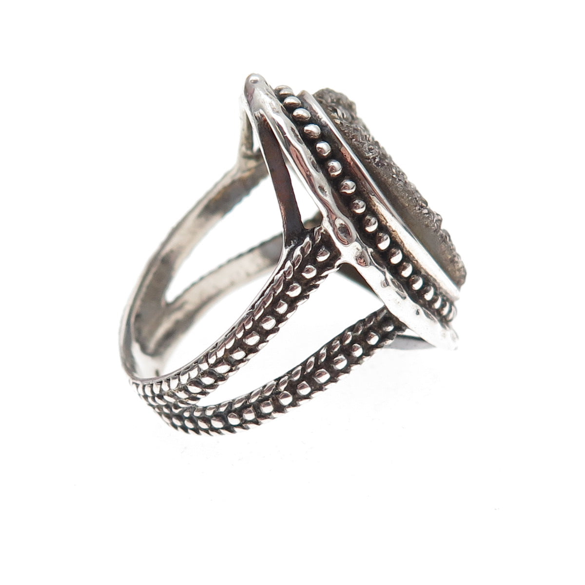 Collins 925 Sterling Silver Vintage Real Druzy Beaded Oxidized Ring Size 7