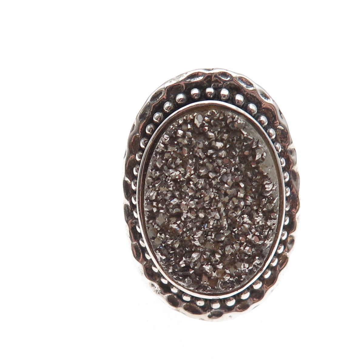 Collins 925 Sterling Silver Vintage Real Druzy Beaded Oxidized Ring Size 7