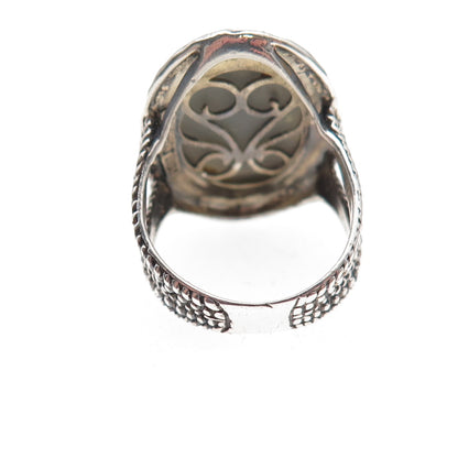 Collins 925 Sterling Silver Vintage Real Druzy Beaded Oxidized Ring Size 7