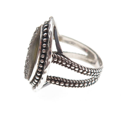 Collins 925 Sterling Silver Vintage Real Druzy Beaded Oxidized Ring Size 7