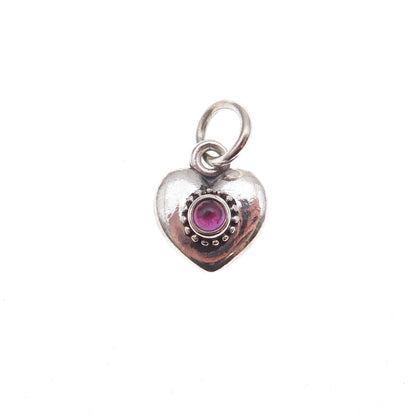 Pandora 925 Sterling Silver Real Amethyst Treasured Heart Dangle Charm Pendant