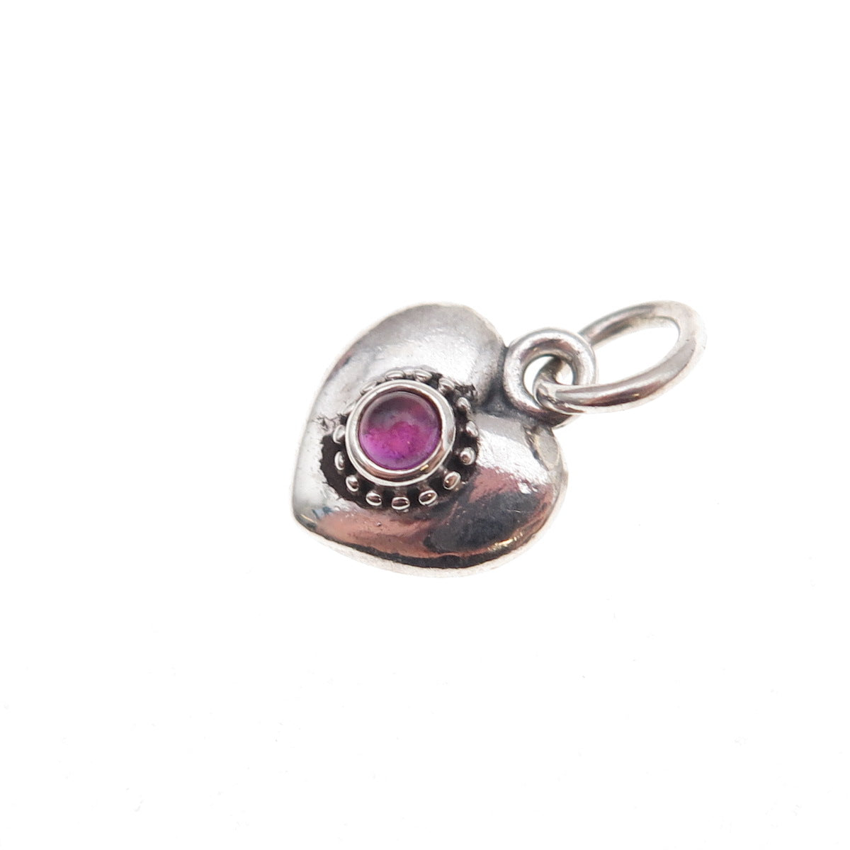 Pandora 925 Sterling Silver Real Amethyst Treasured Heart Dangle Charm Pendant