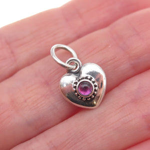 Pandora 925 Sterling Silver Real Amethyst Treasured Heart Dangle Charm Pendant