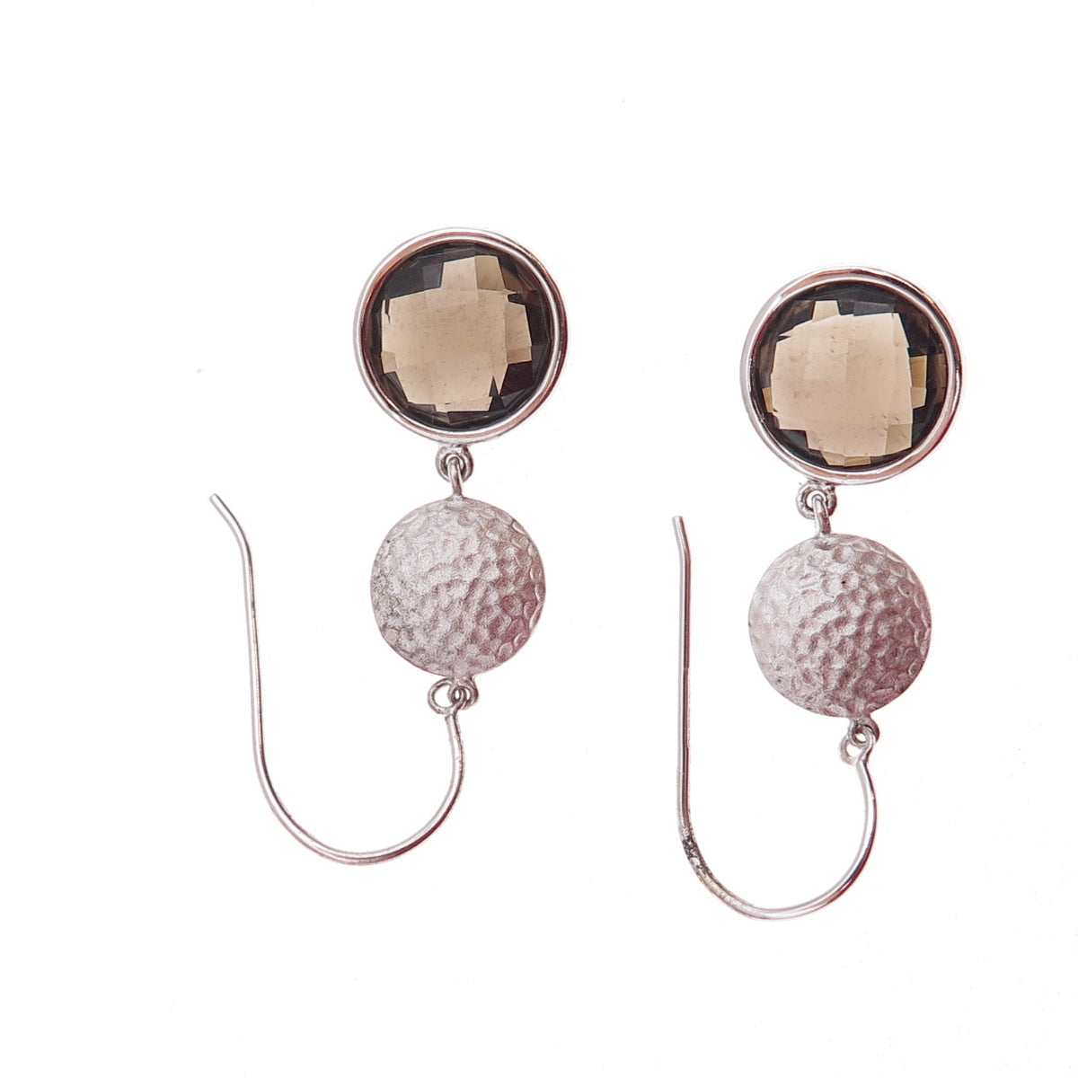 925 Sterling Silver Mexico Real Smoky Quartz Dangle Earrings