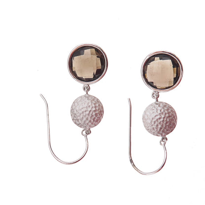 925 Sterling Silver Mexico Real Smoky Quartz Dangle Earrings