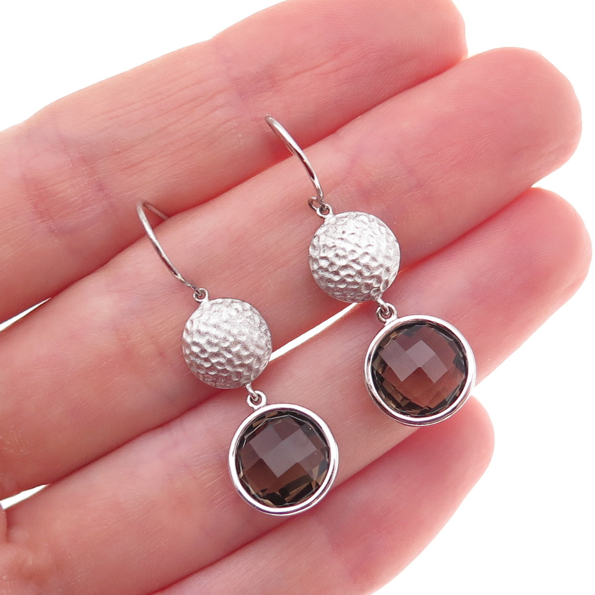 925 Sterling Silver Mexico Real Smoky Quartz Dangle Earrings