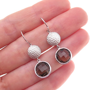 925 Sterling Silver Mexico Real Smoky Quartz Dangle Earrings