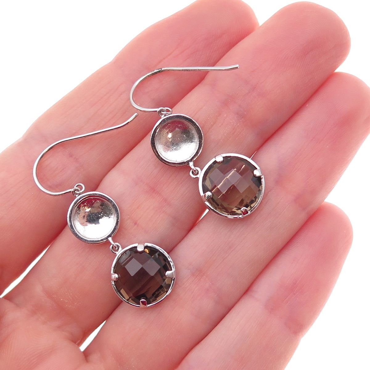 925 Sterling Silver Mexico Real Smoky Quartz Dangle Earrings