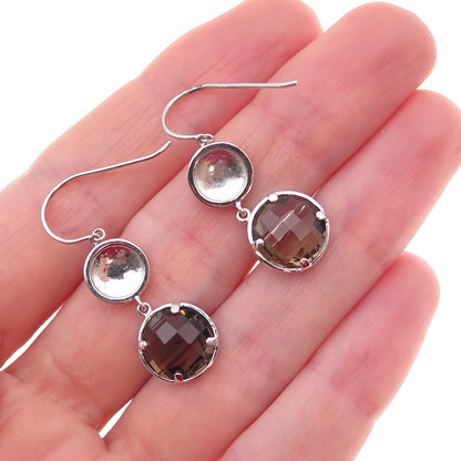 925 Sterling Silver Mexico Real Smoky Quartz Dangle Earrings