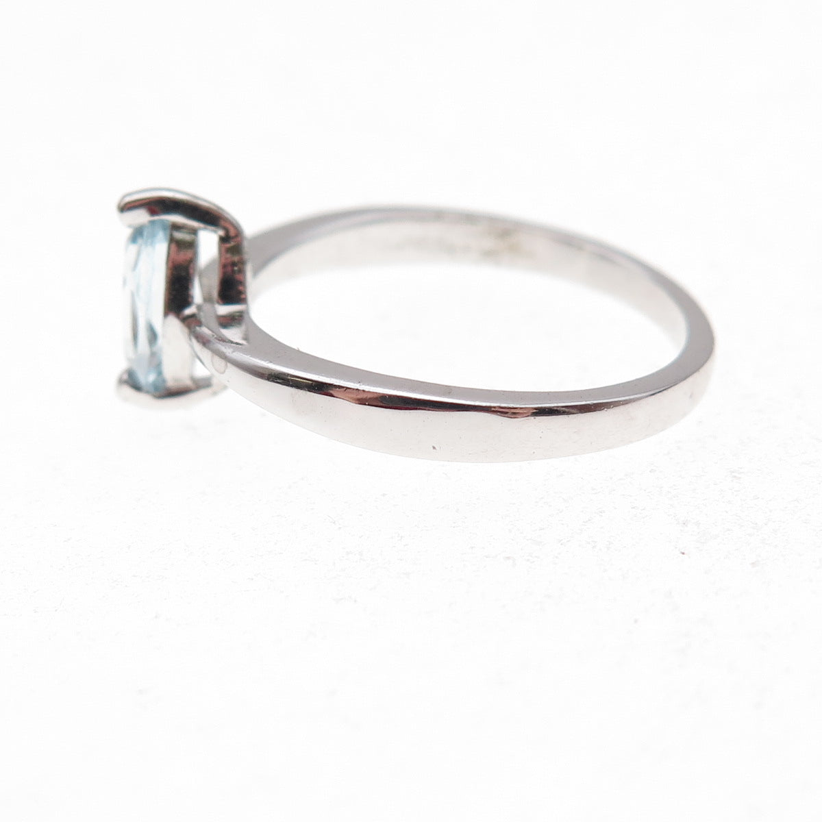 925 Sterling Silver Mexico Real Marquise-Cut Blue Topaz Ring Size 7