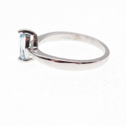 925 Sterling Silver Mexico Real Marquise-Cut Blue Topaz Ring Size 7