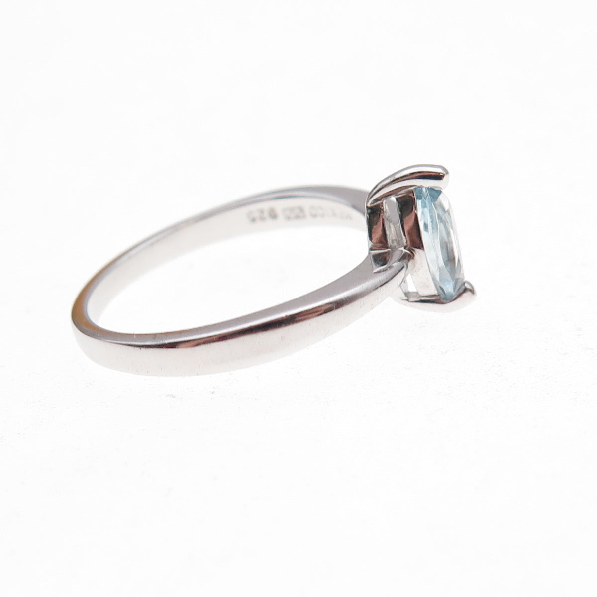 925 Sterling Silver Mexico Real Marquise-Cut Blue Topaz Ring Size 7