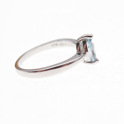 925 Sterling Silver Mexico Real Marquise-Cut Blue Topaz Ring Size 7