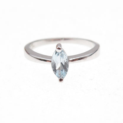 925 Sterling Silver Mexico Real Marquise-Cut Blue Topaz Ring Size 7