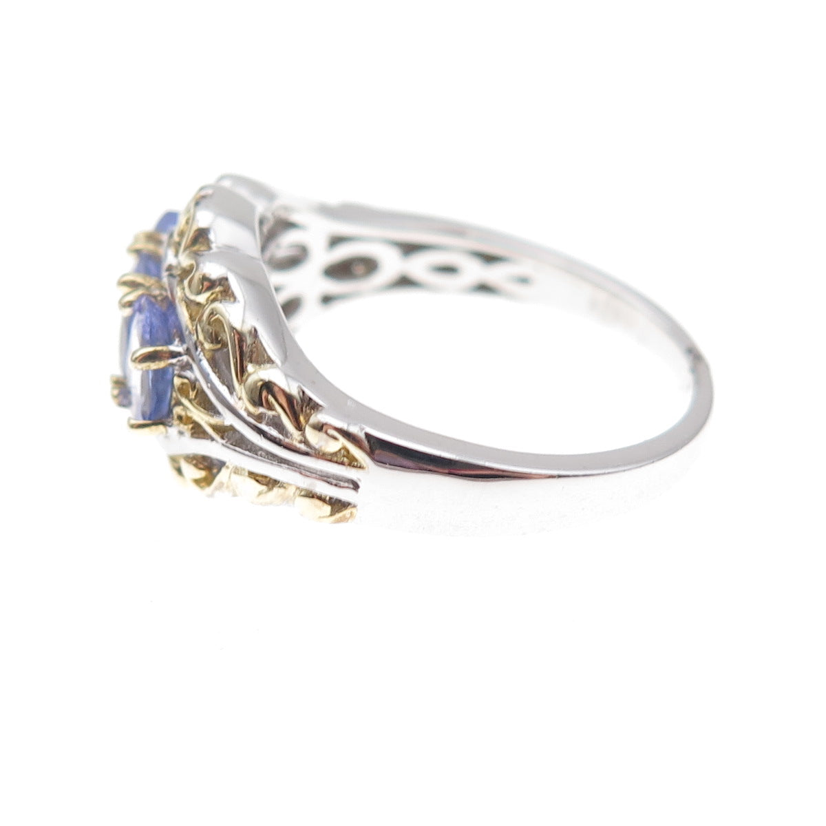 925 Sterling Silver 2-Tone Real Oval-Cut Tanzanite Ring Size 8