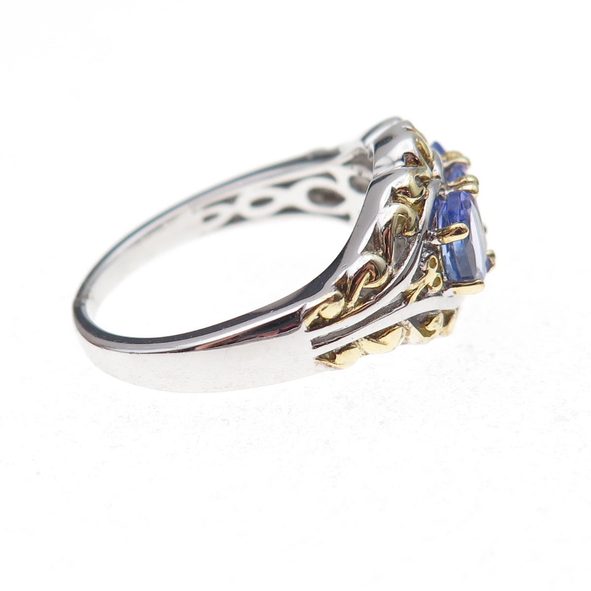 925 Sterling Silver 2-Tone Real Oval-Cut Tanzanite Ring Size 8