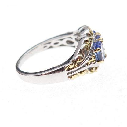 925 Sterling Silver 2-Tone Real Oval-Cut Tanzanite Ring Size 8