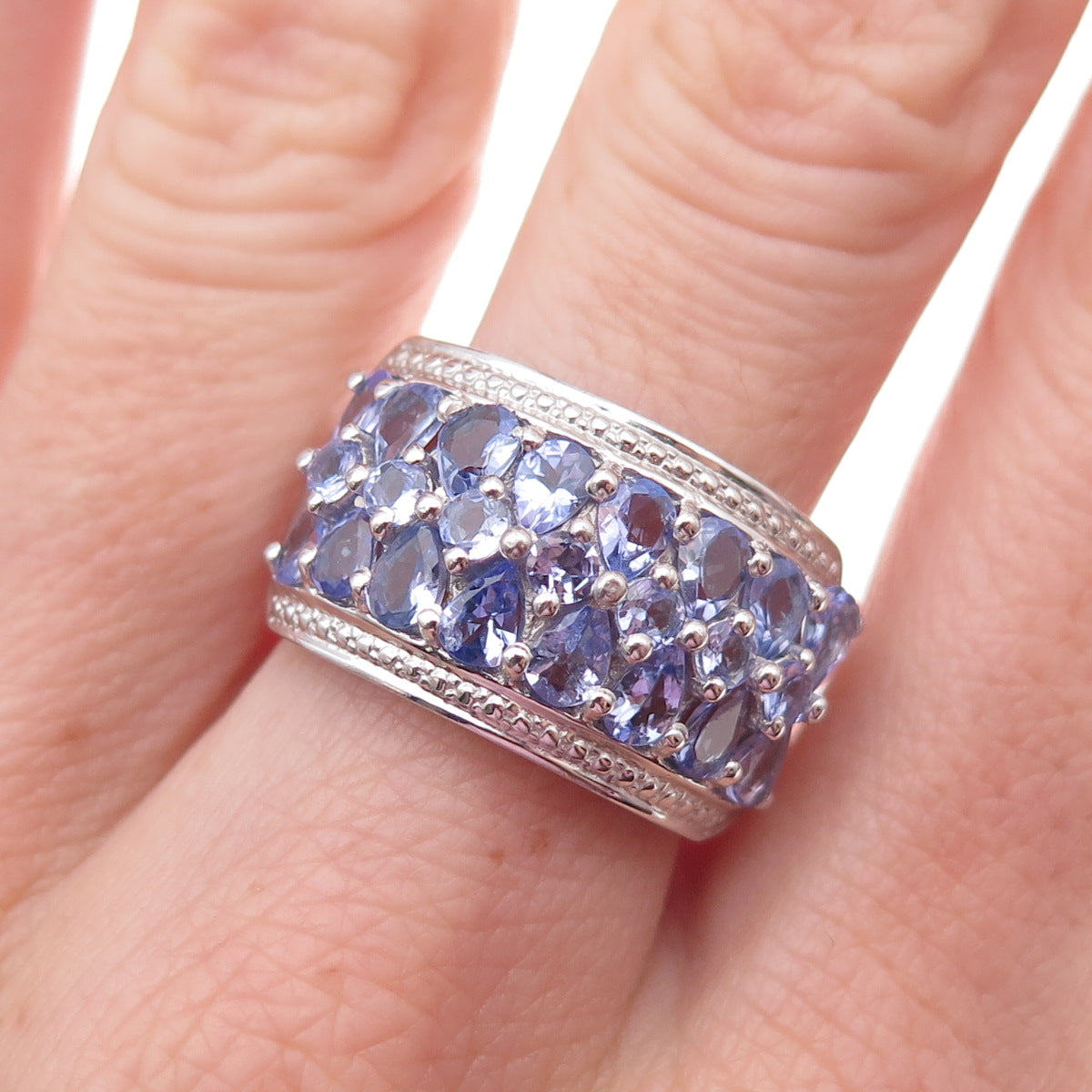 Chuck Clemency 925 Sterling Silver Real Round & Pear-Cut Tanzanite Ring Size 8