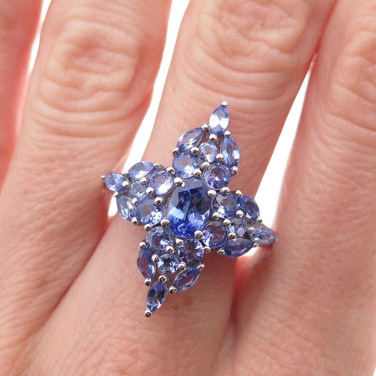 Chuck Clemency 925 Sterling Silver Real Multi-Cut Tanzanite Ring Size 8.25