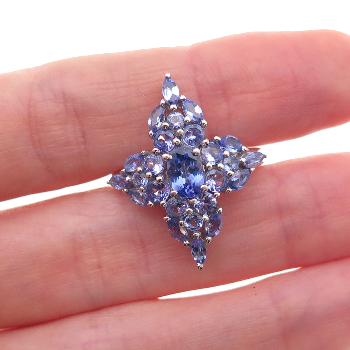 Chuck Clemency 925 Sterling Silver Real Multi-Cut Tanzanite Ring Size 8.25