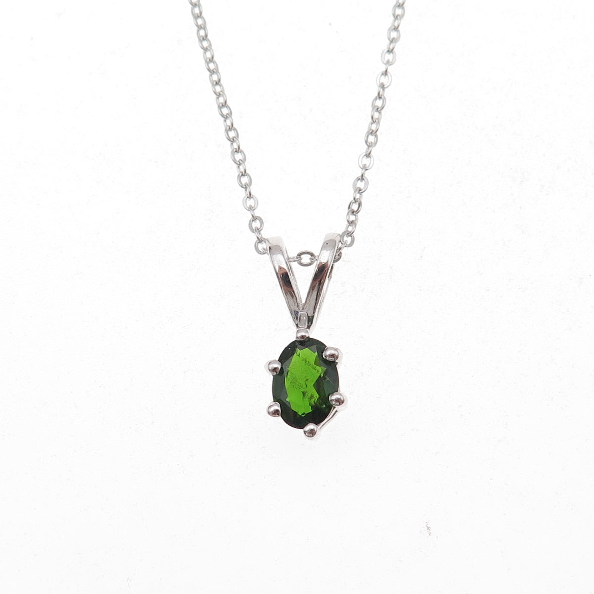 925 Sterling Silver Real Chrome Diopside Cable Chain Necklace 18"