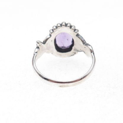 925 Sterling Silver Vintage Real Amethyst Oxidized Ring Size 7.25