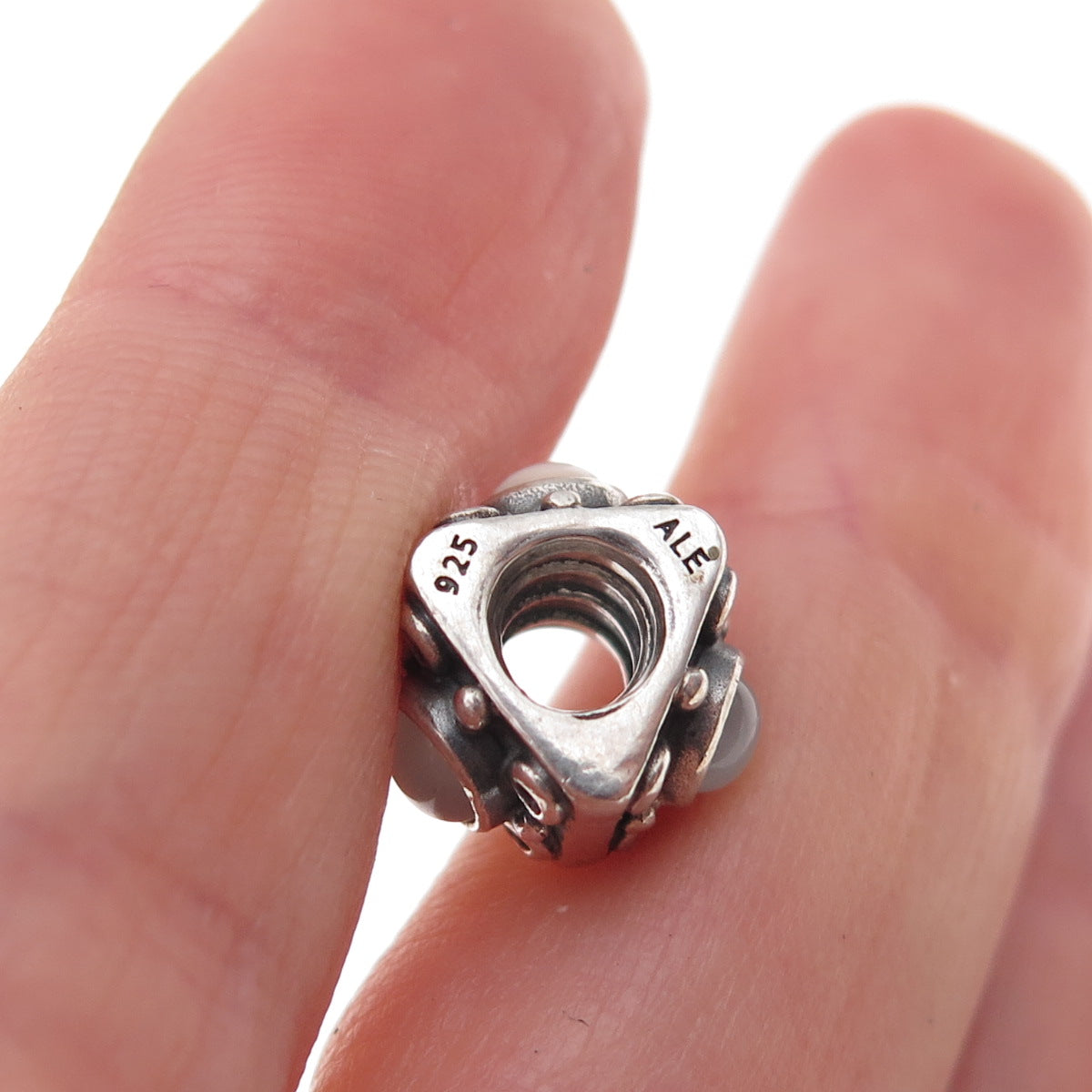 Pandora 925 Sterling Silver Real Moonstone Triangle Slide Bead Charm