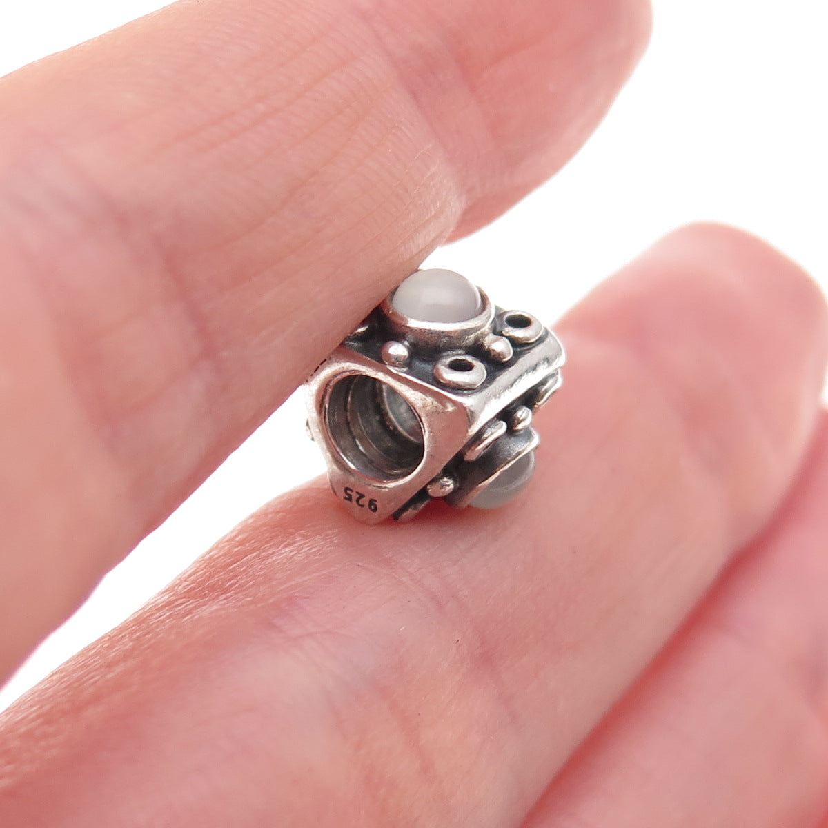 Pandora 925 Sterling Silver Real Moonstone Triangle Slide Bead Charm