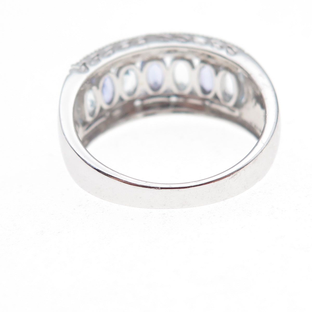 925 Sterling Silver Real Tanzanite Aquamarine & White Topaz Ring Size 8